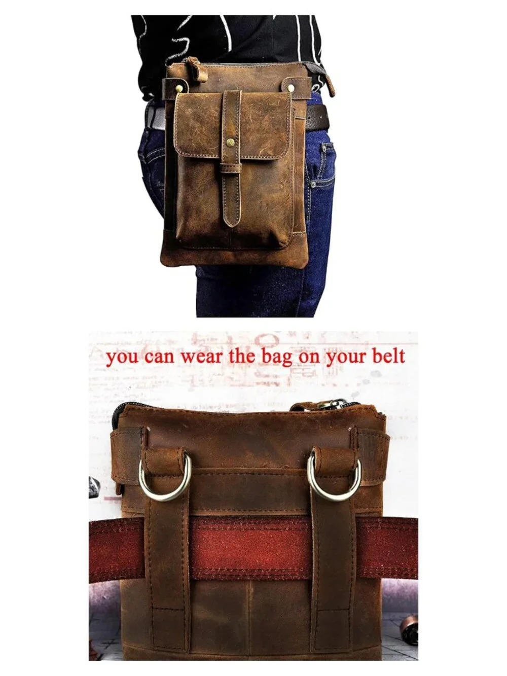 Genuine Leather Fanny Messenger Bag Small Shoulder Satchel Waist Pack